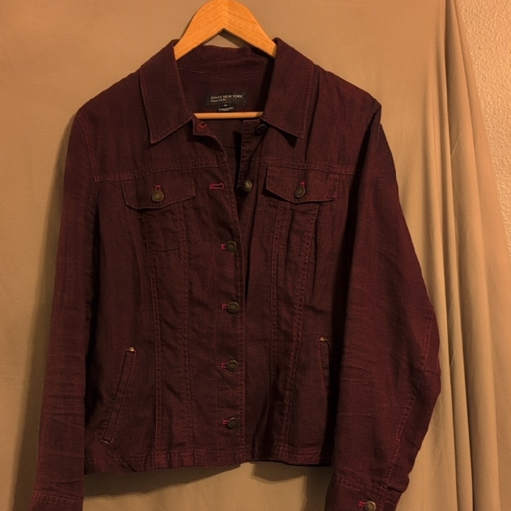 Jones New York Deep Burgundy Linen Jacket